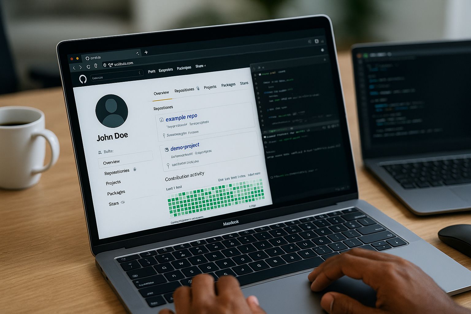 GitHub portfolio interface on laptop screen
